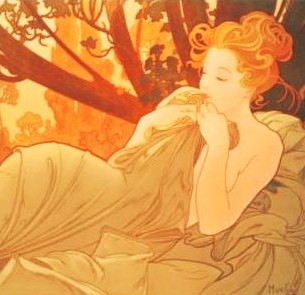 アルフォンス・ミュシャの絵画作品　タイトルは、黄昏